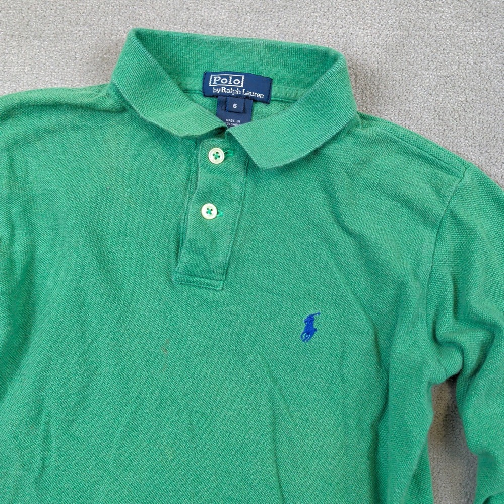 Polo Ralph Lauren Polo Shirt Kids Size 6 Green Long Sleeve Cotton Pique Pony